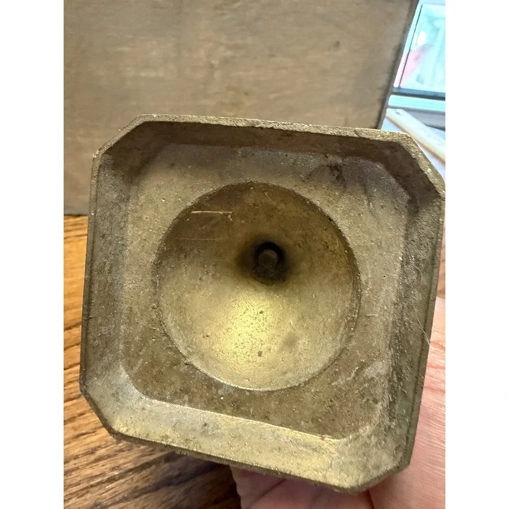 Vintage Solid Brass Taper Candlestick Holder Square Base Hexagon Stem 7.5 Inch